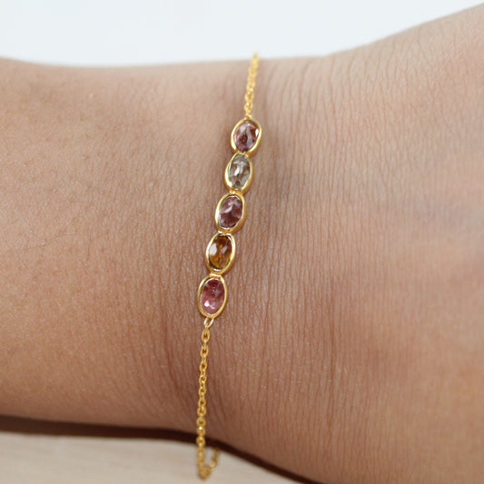 Dainty Multicolored Tourmaline Gemstone Golden Bracelet