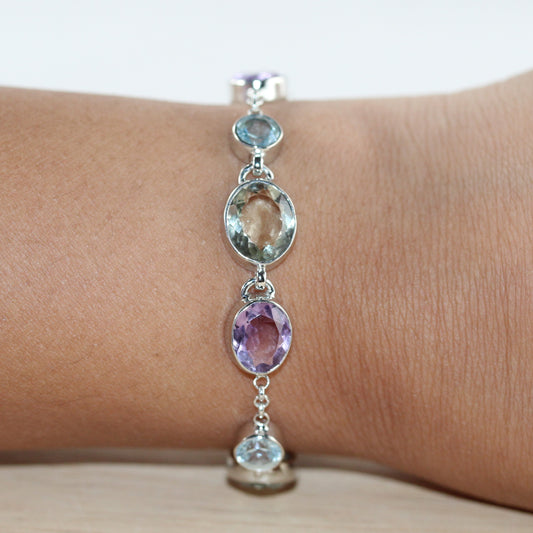 Amethyst, Topaz and Green Amethyst Gemstone Bracelet