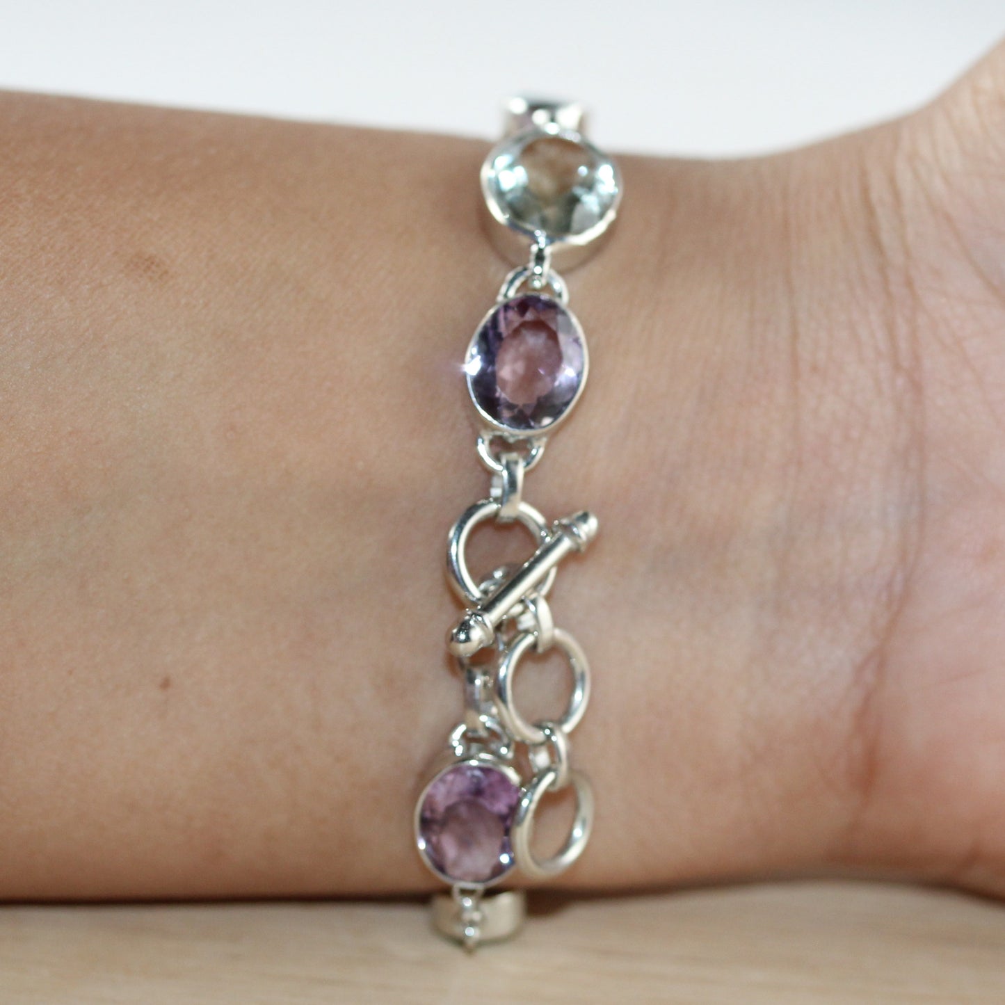 Amethyst, Topaz and Green Amethyst Gemstone Bracelet