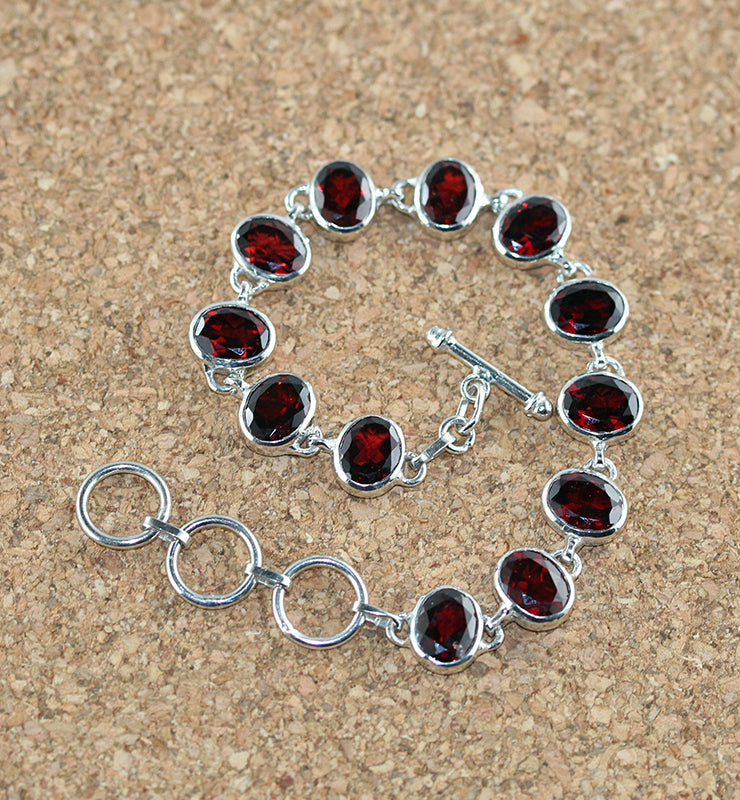 Oval Garnet Bracelet in Sterling Silver