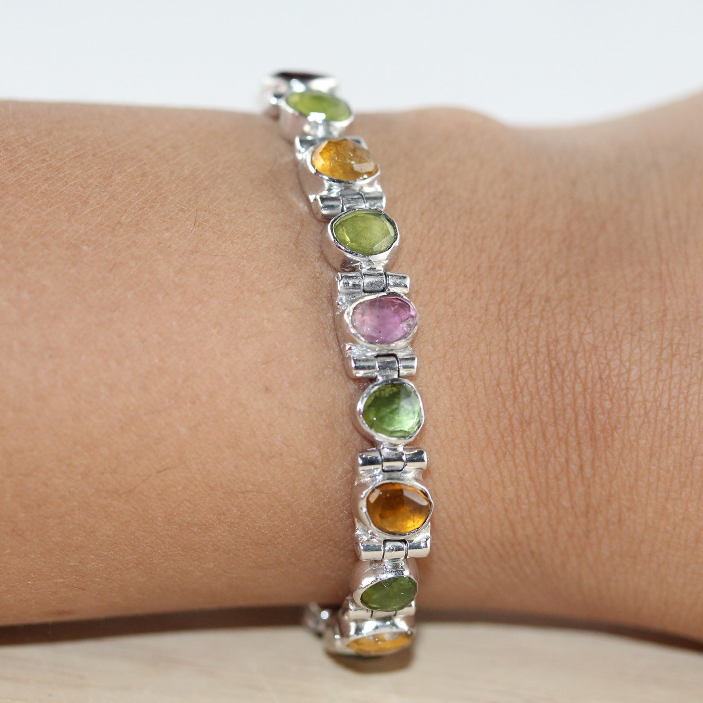 Multicolored Tourmaline Gemstones Bracelet in Sterling Silver