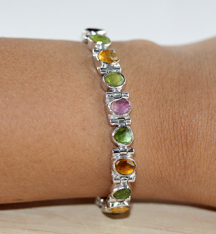 Multicolor Tourmaline Bracelet in Sterling Silver