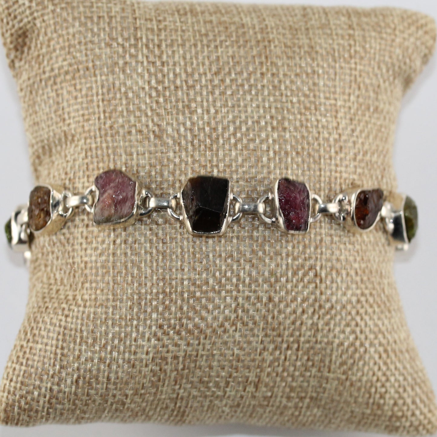 Multicolor Raw Tourmaline Gemstones Bracelet in Sterling Silver