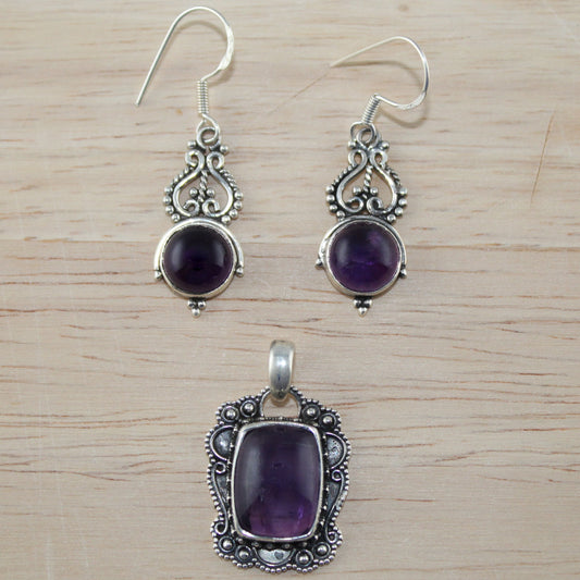 Boho Amethyst Pendant Set in 925 Sterling Silver