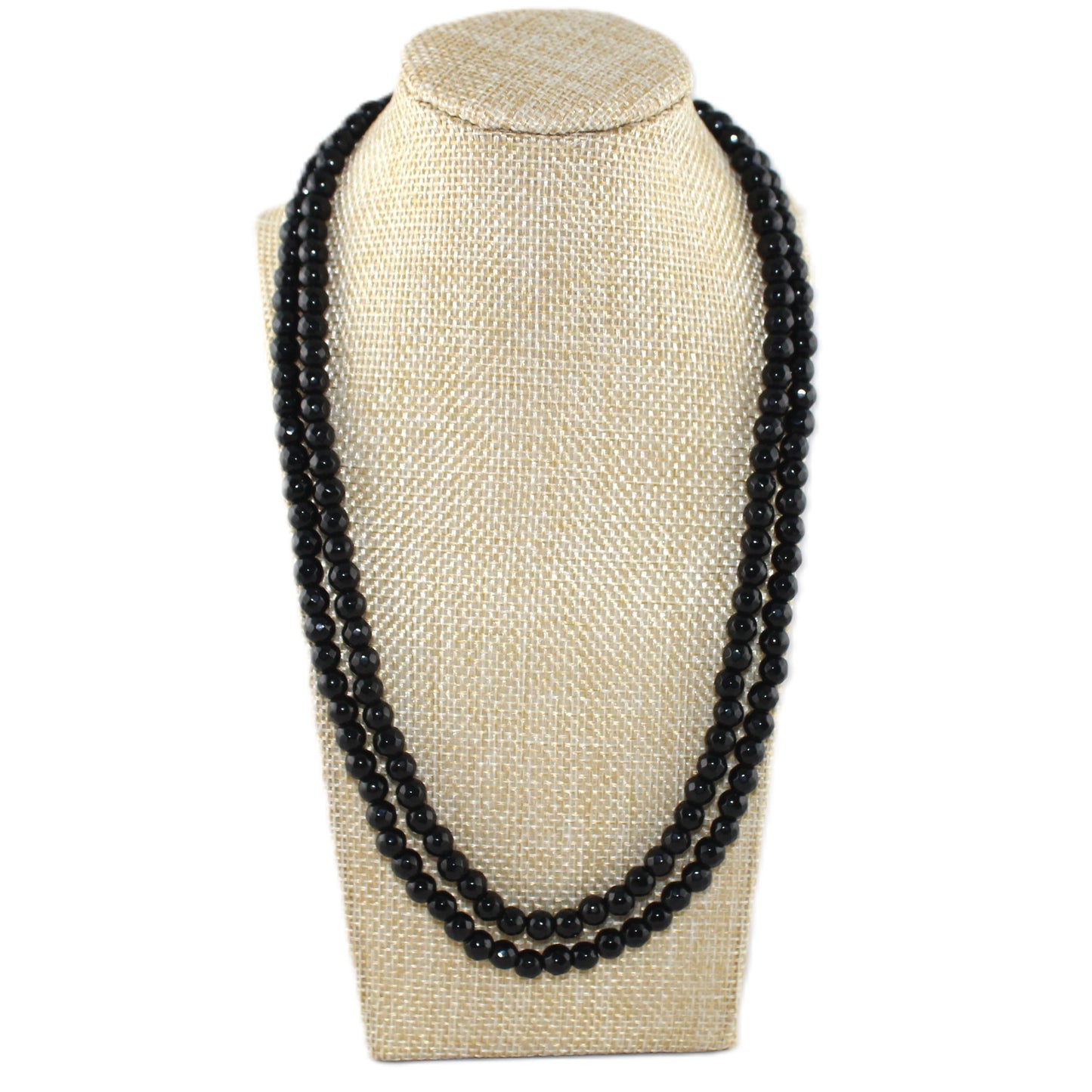 Semi Precious Faceted Black Double Strand Necklace