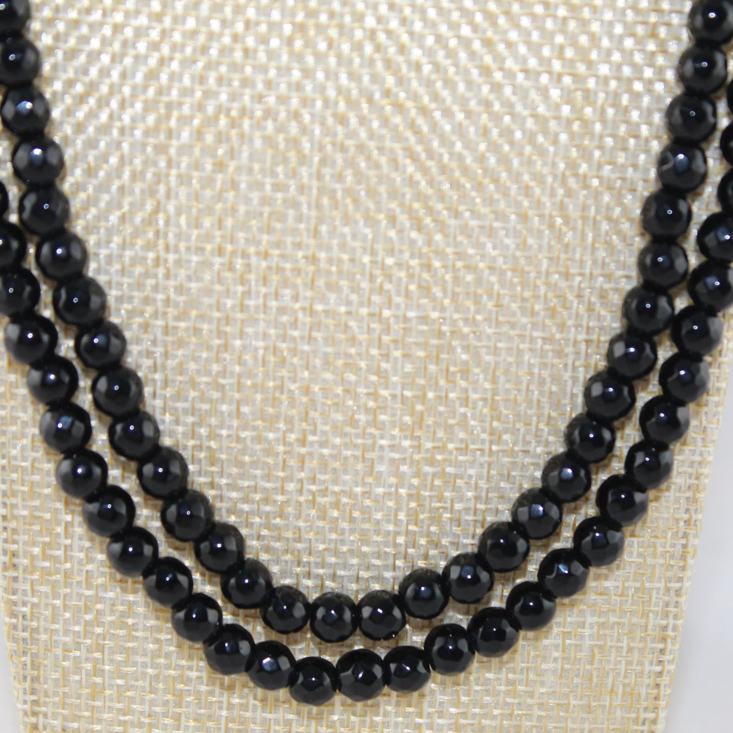 Semi Precious Faceted Black Double Strand Necklace