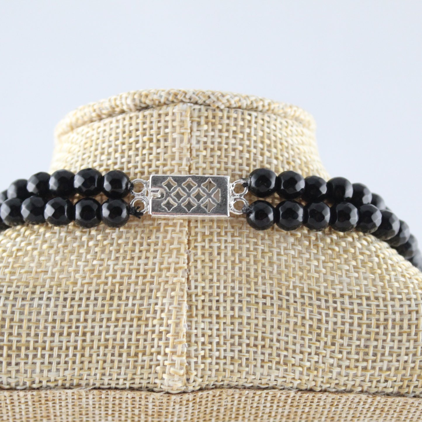 Semi Precious Faceted Black Double Strand Necklace