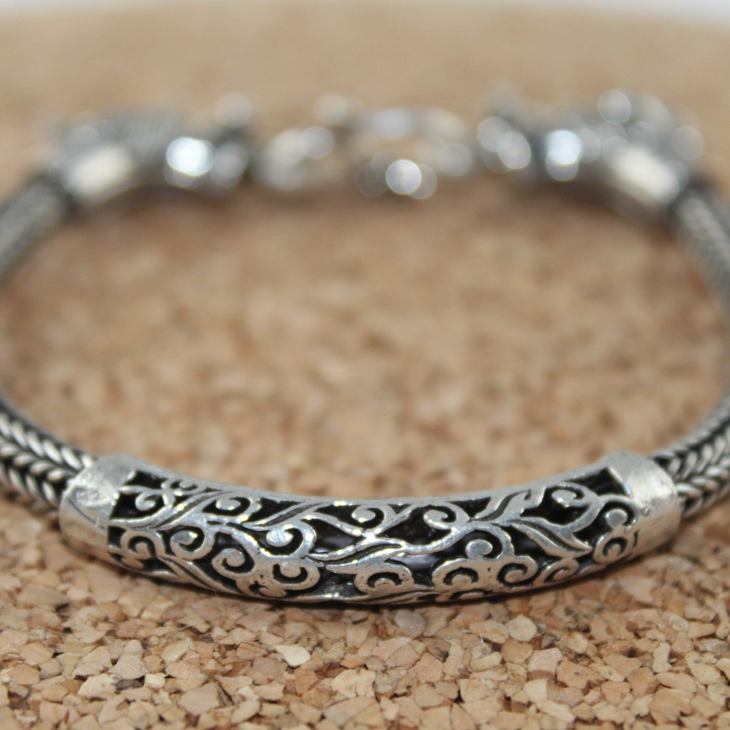 Snake Chain Oxidized Sterling Silver Men's Bracelet