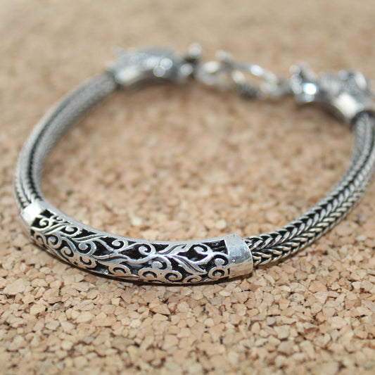 Snake Chain Oxidized Sterling Silver Men's Bracelet