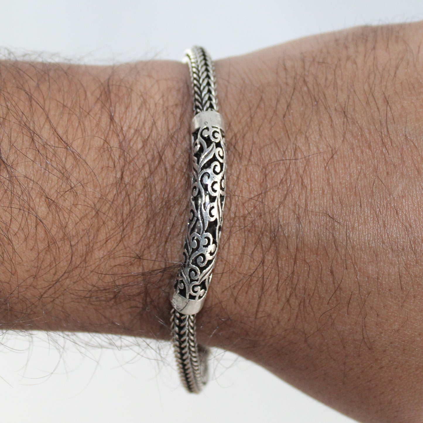 Snake Chain Oxidized Sterling Silver Men's Bracelet