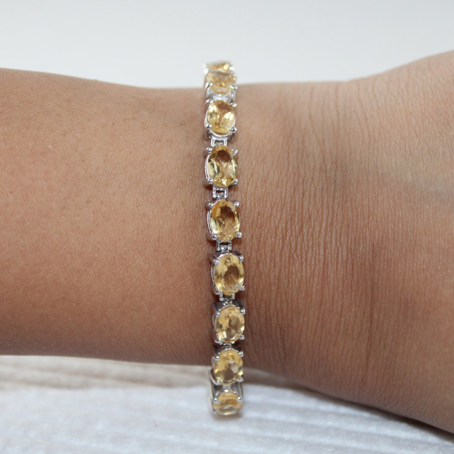 Oval Yellow Topaz Gemstone Bracelet in Sterling Silver