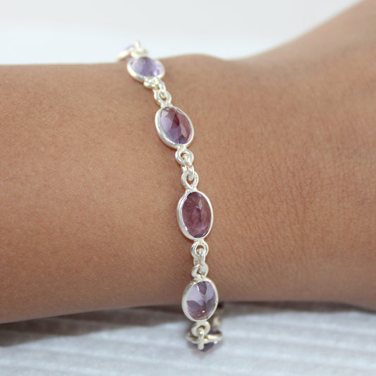 Dainty Amethyst Gemstone Bracelet in Sterling Silver