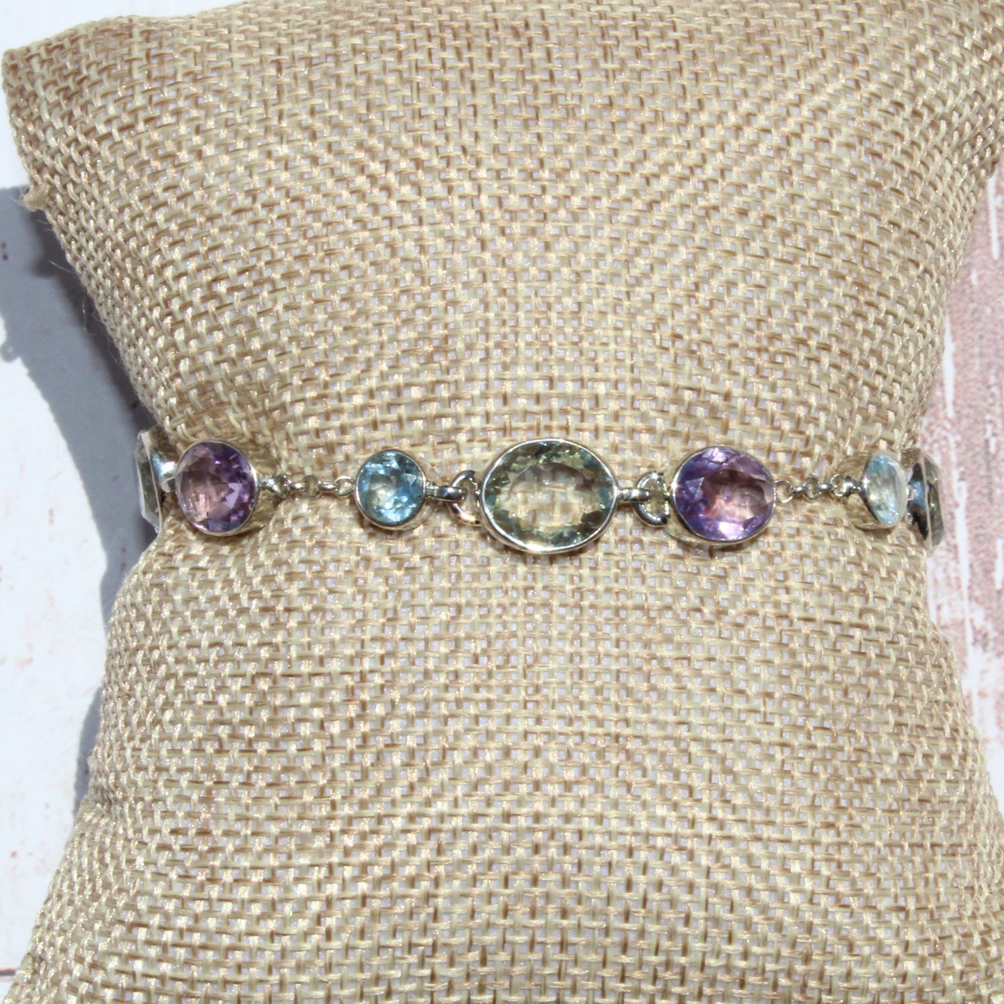 Amethyst, Topaz and Green Amethyst Gemstone Bracelet