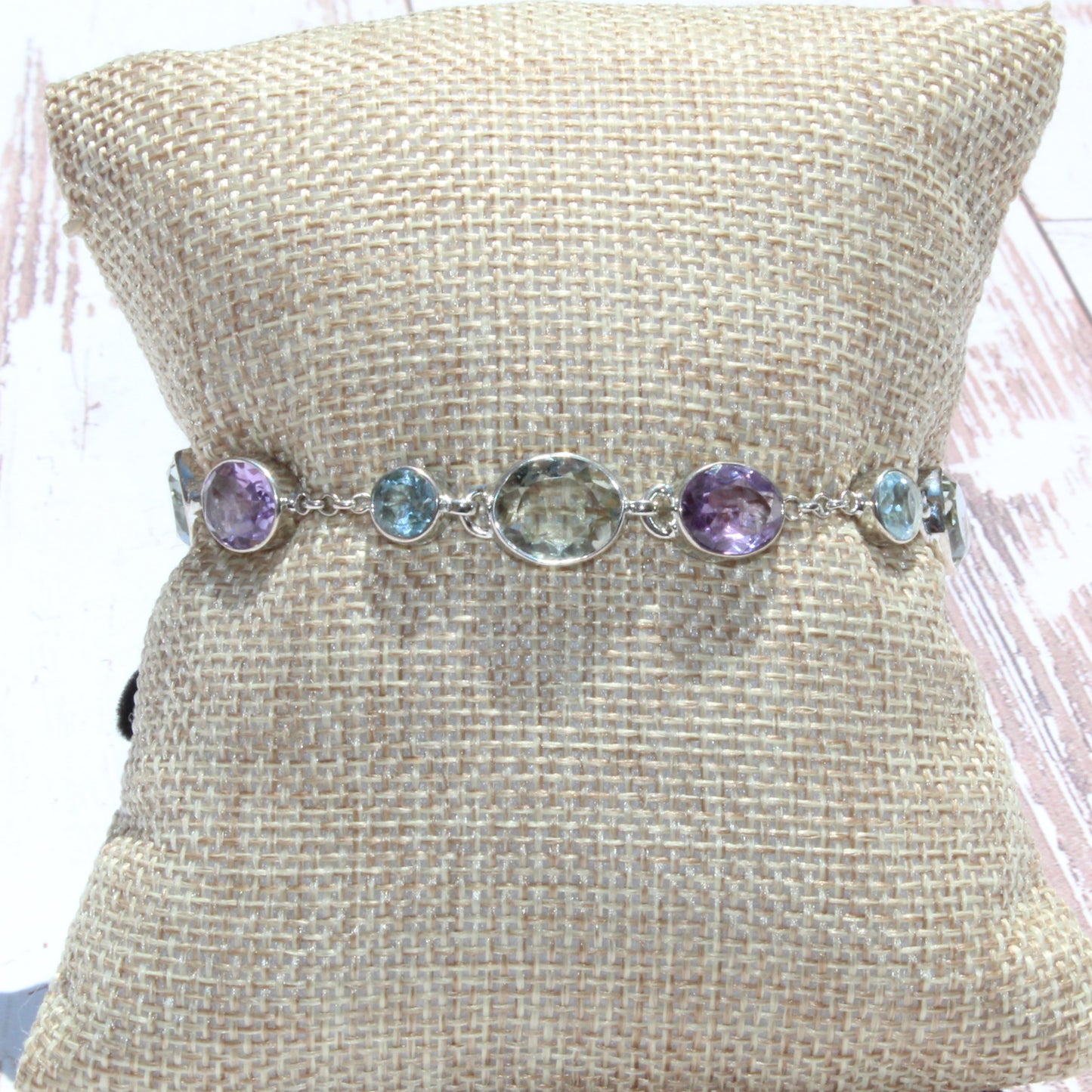 Amethyst, Topaz and Green Amethyst Gemstone Bracelet