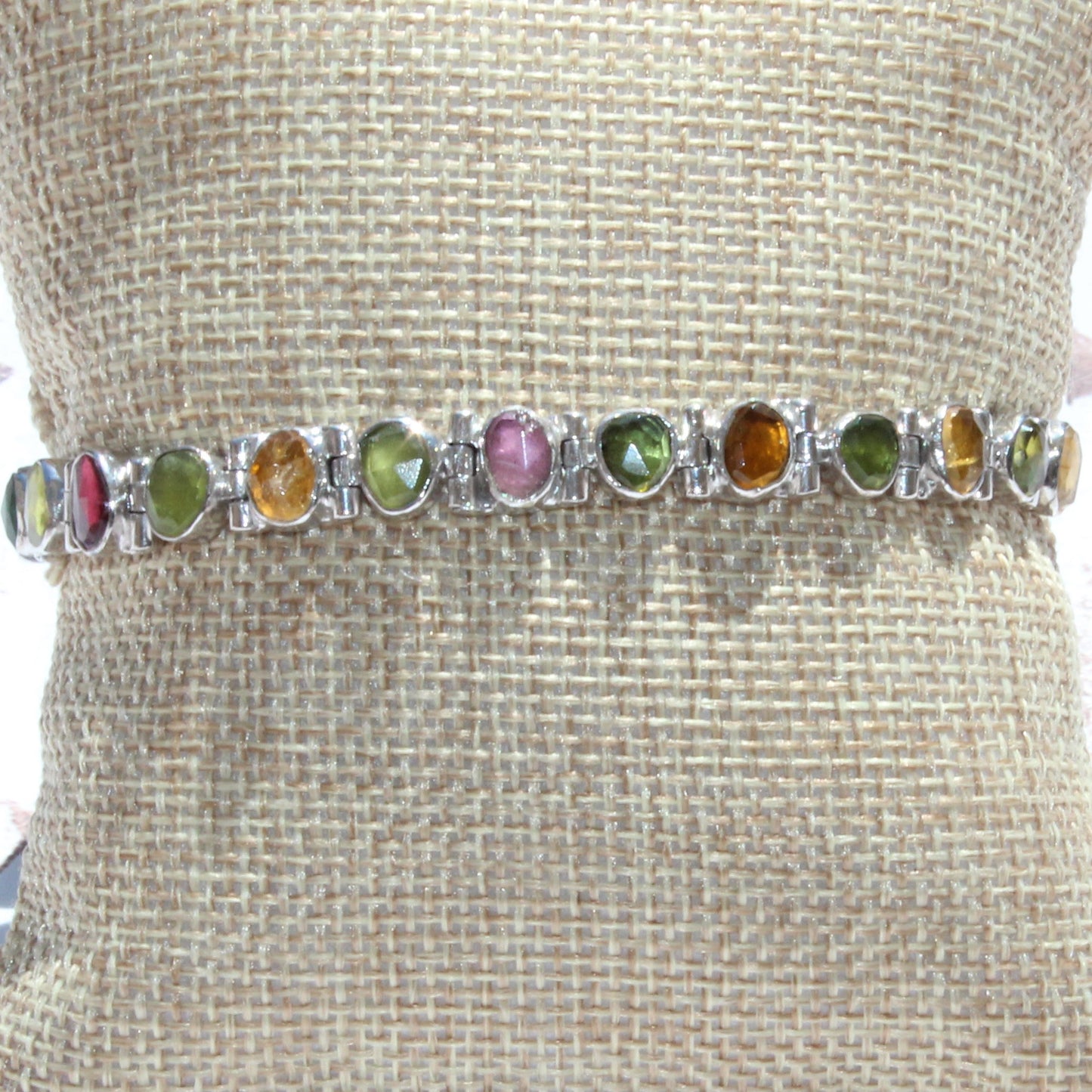 Multicolored Tourmaline Gemstones Bracelet in Sterling Silver