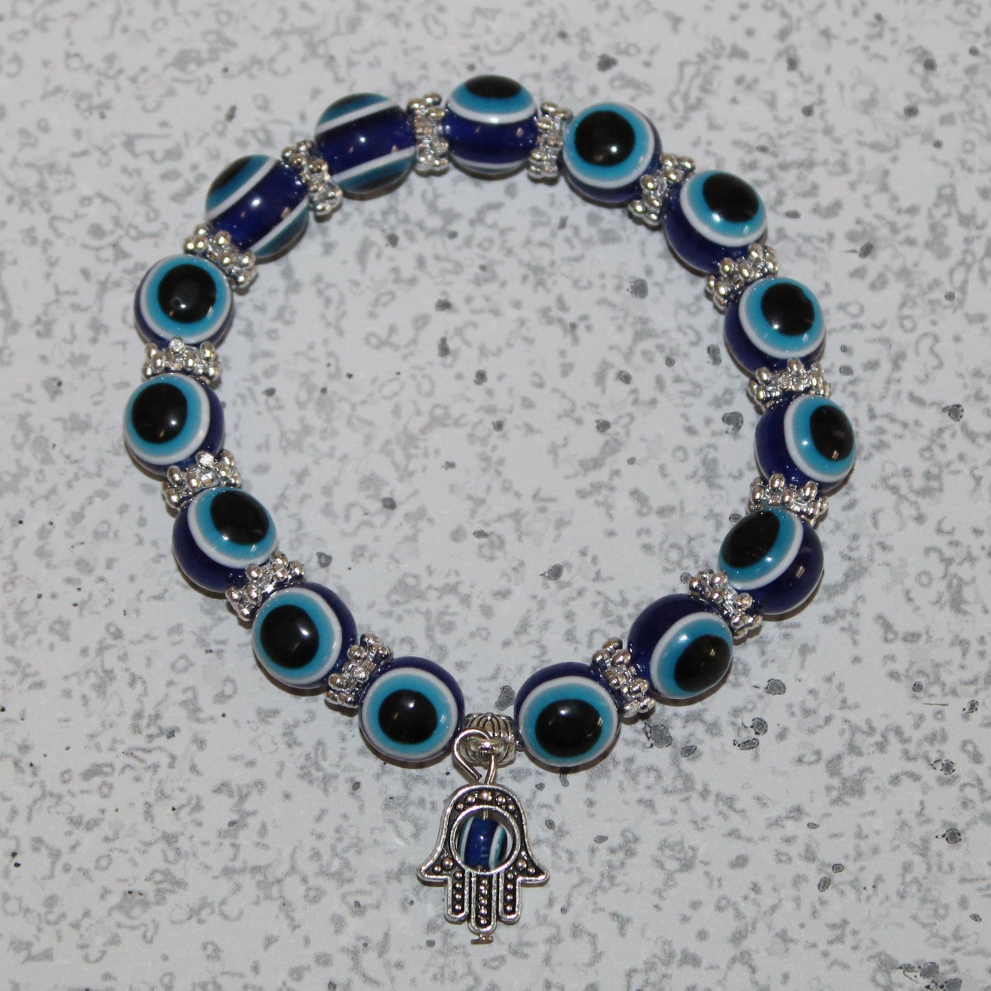 Blue Evil Eye Beaded Bracelet with Hamsa Charm