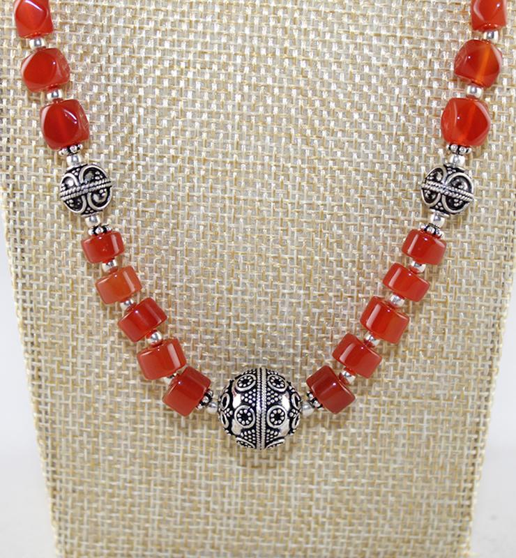 Carnelian Boho Style Necklace with Sterling Silver Beads - Little Elephant