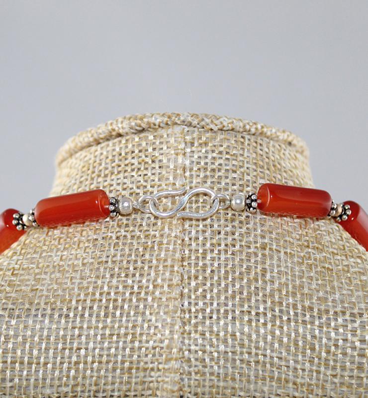 Carnelian Boho Style Necklace with Sterling Silver Beads - Little Elephant