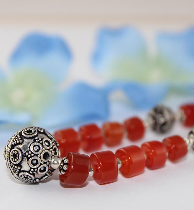 Carnelian Boho Style Necklace with Sterling Silver Beads - Little Elephant