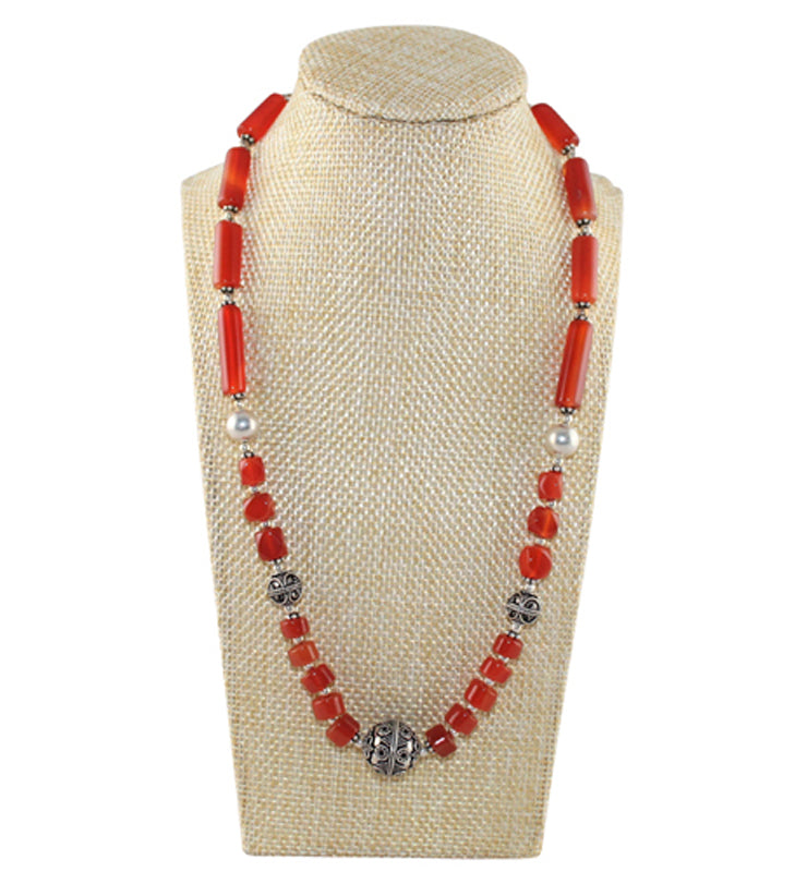 Carnelian Boho Style Necklace with Sterling Silver Beads - Little Elephant