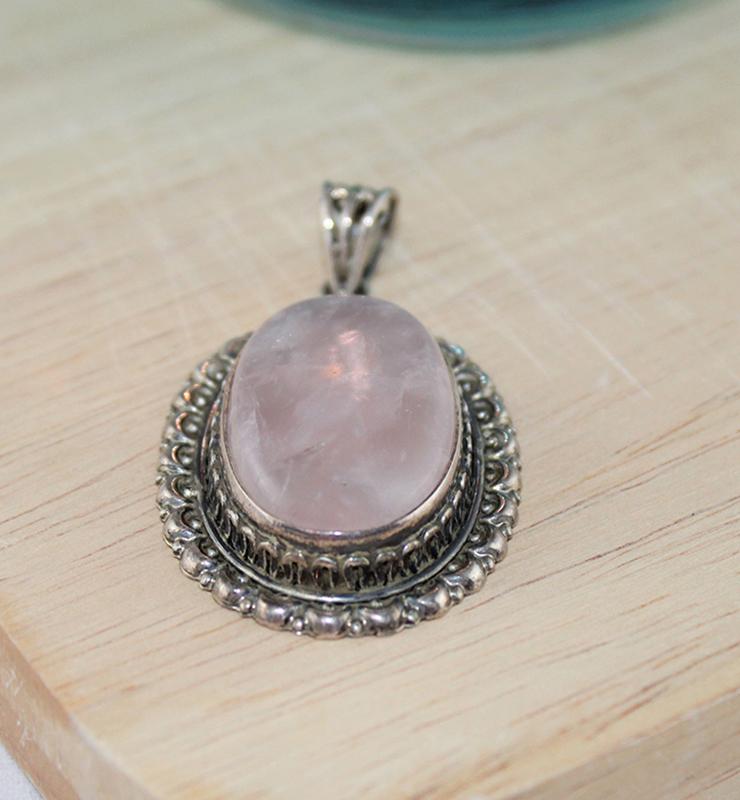 Victorian Rose Quartz Oval Pendant - Little Elephant