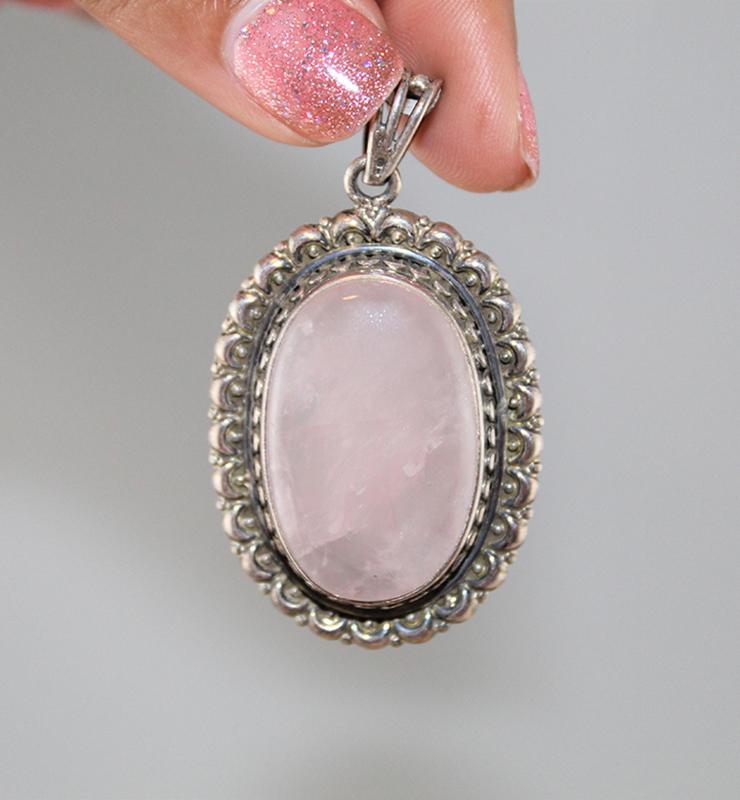 Victorian Rose Quartz Oval Pendant - Little Elephant