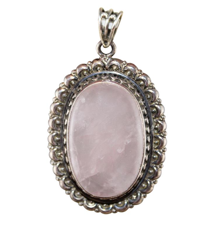 Victorian Rose Quartz Oval Pendant - Little Elephant