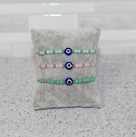 Colored Crystal Evil Eye Beaded Bracelet