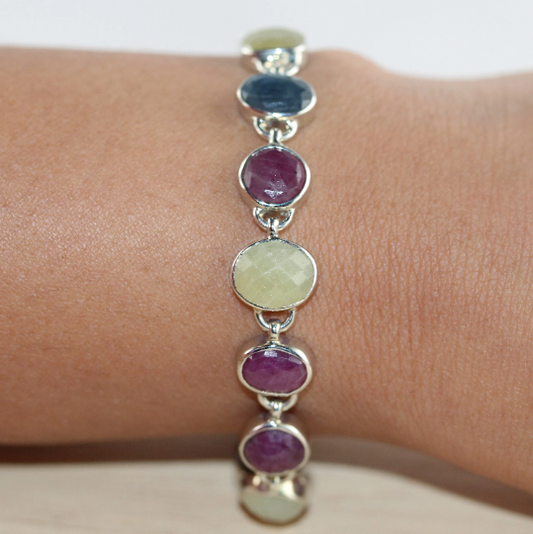 Multicolor Sapphire Sterling Silver Bracelet