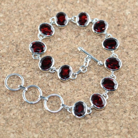 Minimalist Garnet Bracelet in Sterling Silver