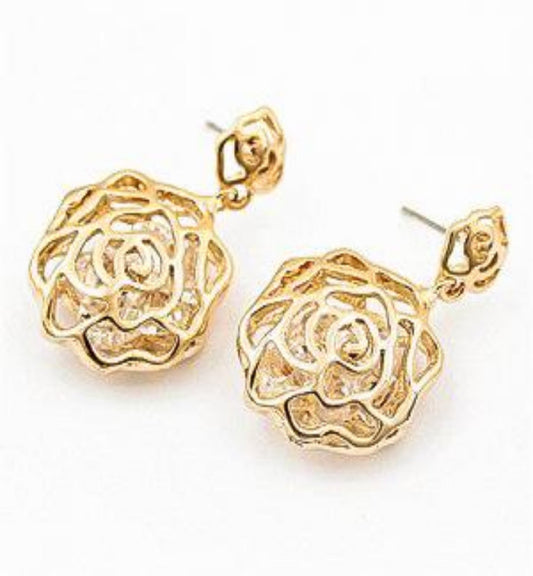 Golden Hollow Rose Earrings - Little Elephant